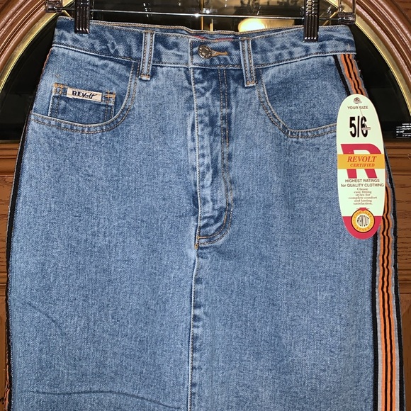 Vintage Deadstock Revolt High-Rise Midi Length Denim Skirt With Button Back - Picture 8 of 16